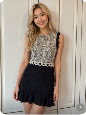 Roberto Cavalli Black and Ivory Lace Mini Dress